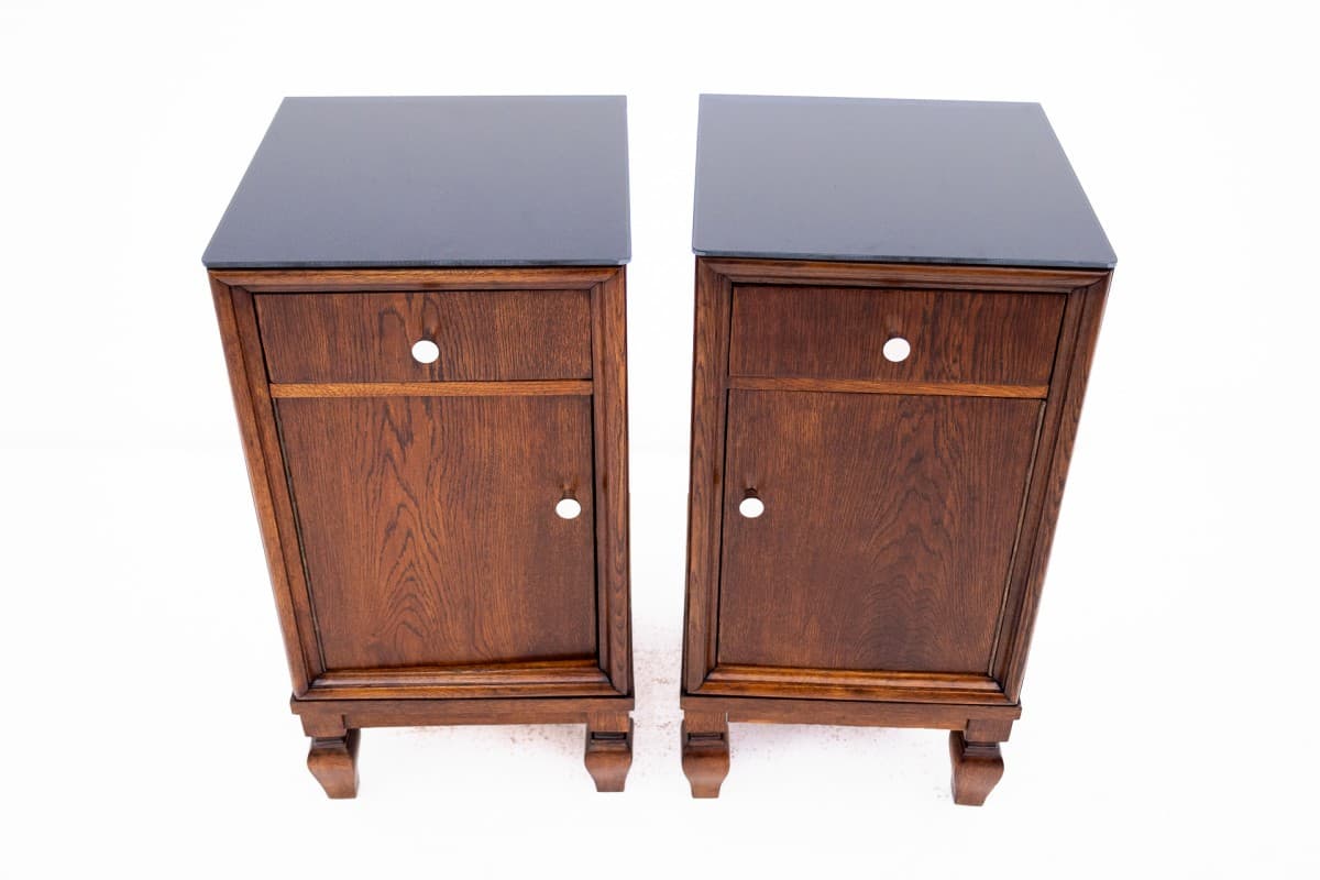 Pair of nightstands, dark brown oak, Poland, early 20th c. - 60718