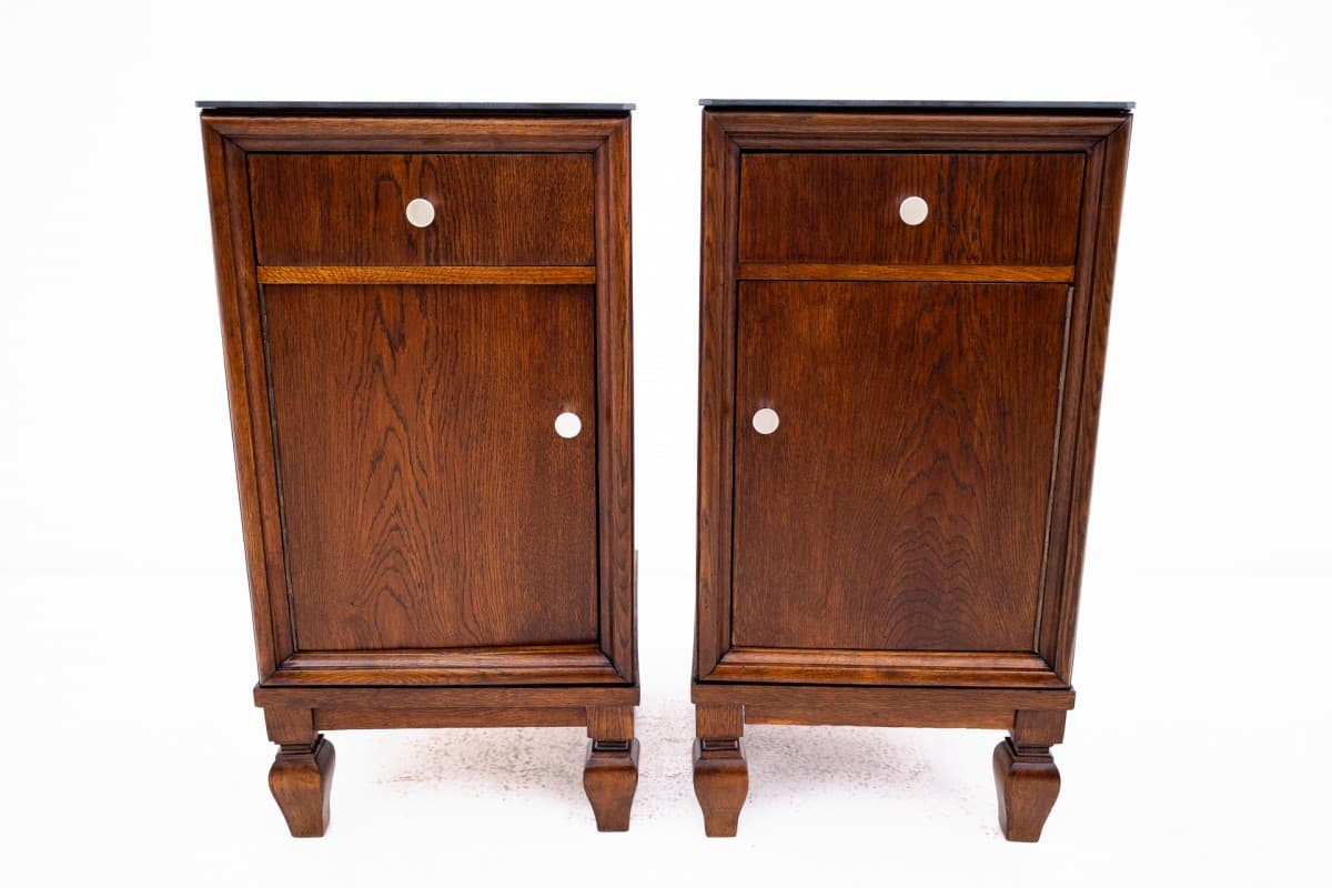 Pair of nightstands, dark brown oak, Poland, early 20th c. - 60719