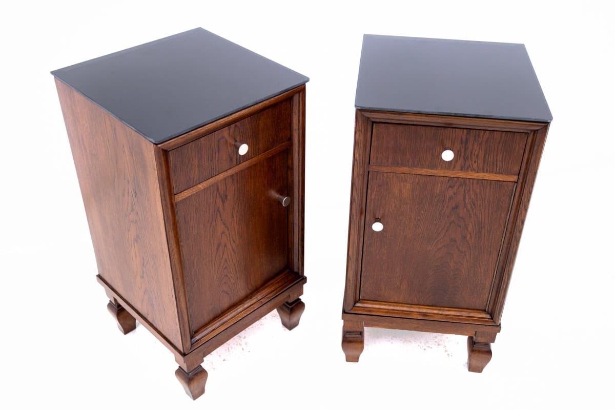 Pair of nightstands, dark brown oak, Poland, early 20th c. - 60717