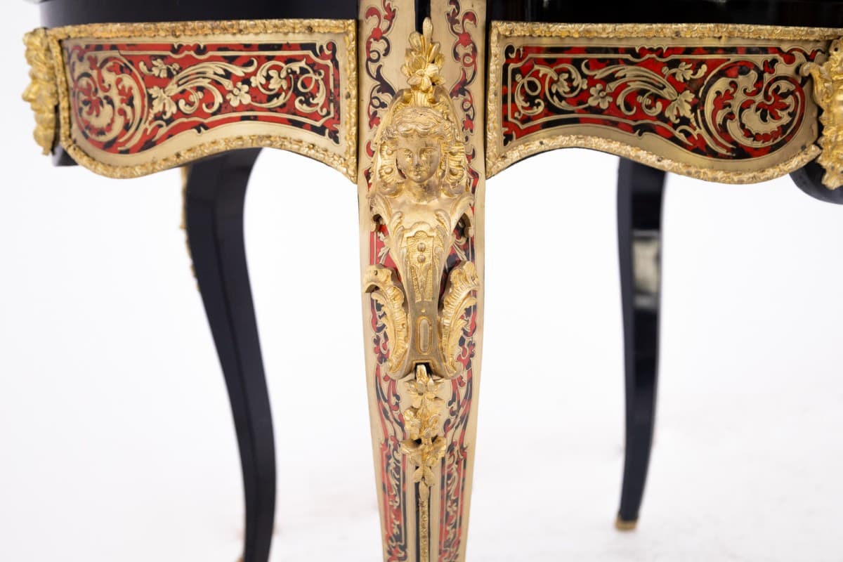 Stolik Boulle, drewno ebonizowane czarne, mosiądz złoty, Francja, XIX wiek - 60715