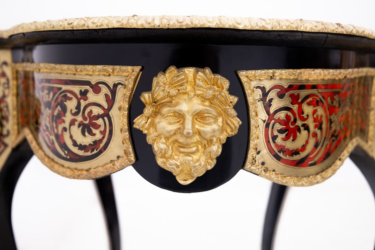 Stolik Boulle, drewno ebonizowane czarne, mosiądz złoty, Francja, XIX wiek - 60713