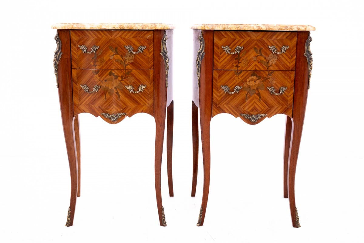 Pair of nightstands, Art Nouveau, brown wood, beige marble, France, early 20th c. - 60568