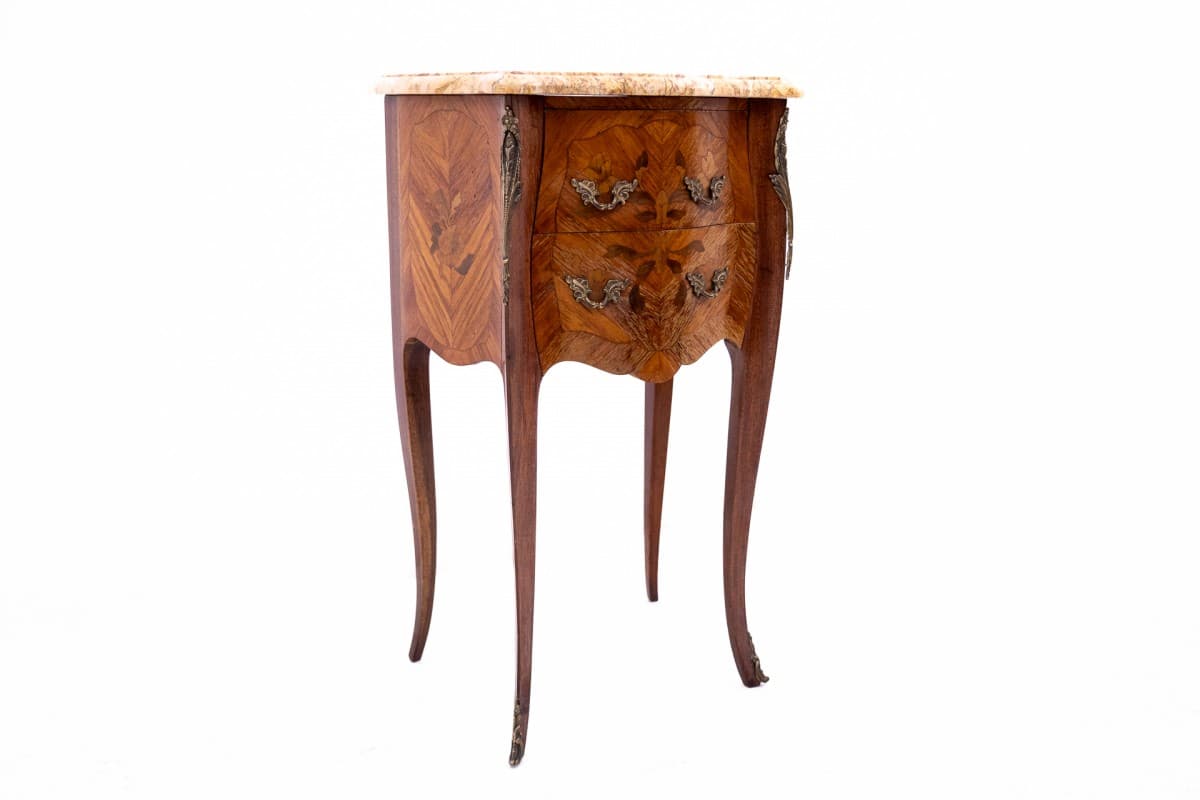 Pair of nightstands, Louis XV style, brown wood, cream marble, brass, France, early 20th c. - 60561