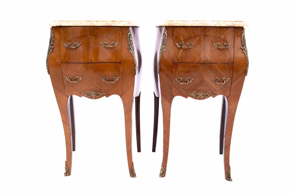 Para stolików nocnych, styl Ludwik XV, orzech brązowy, Francja, lata 20. - 60534