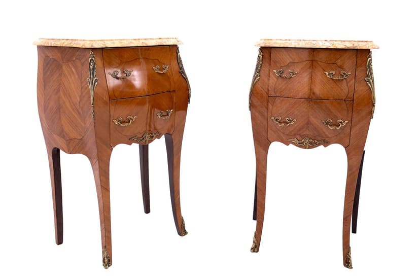 Pair of nightstands, Louis XV style, brown walnut, France, 1920s