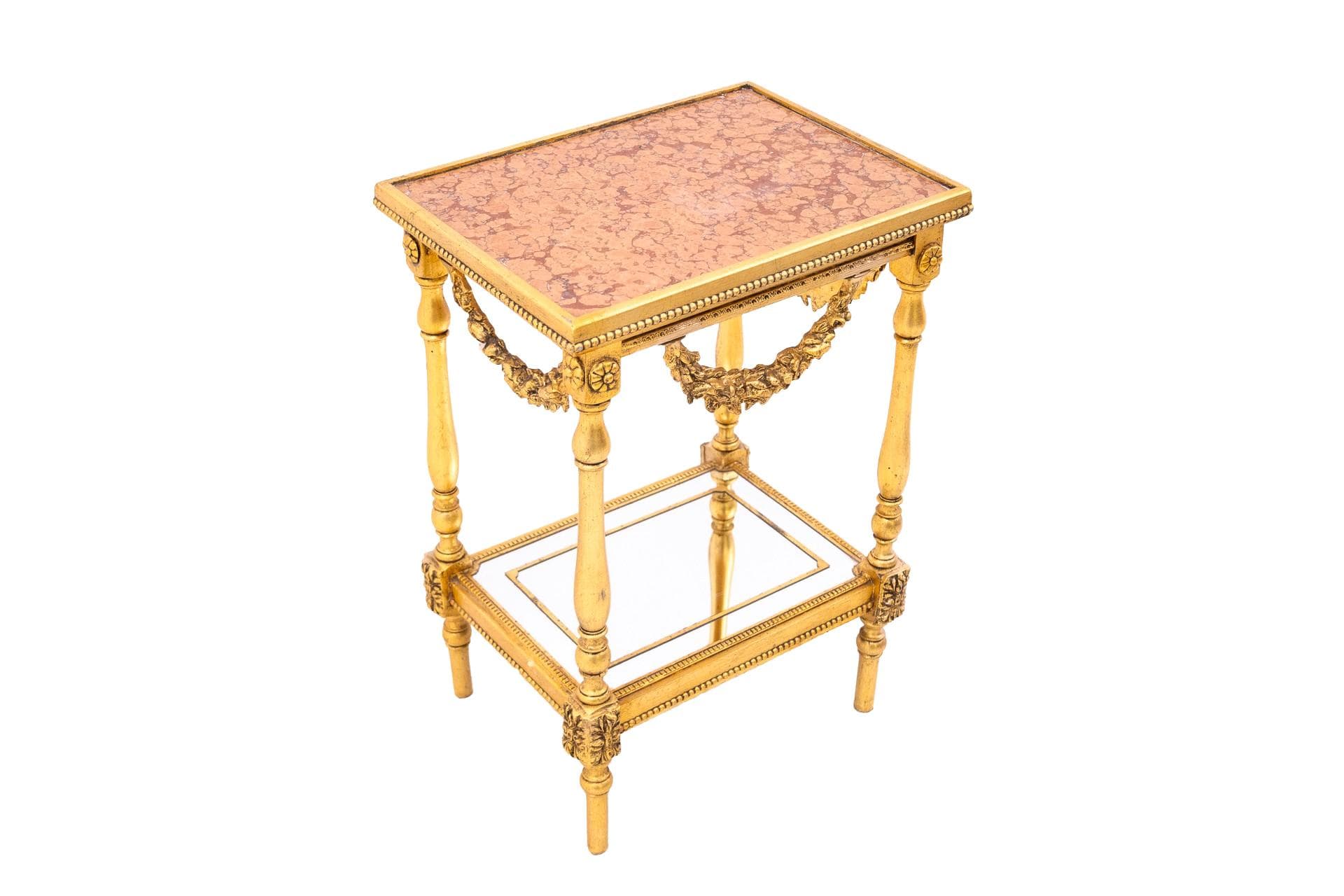 Side Table Louis XVI, golden gilt wood, marble, France, early 20th c.