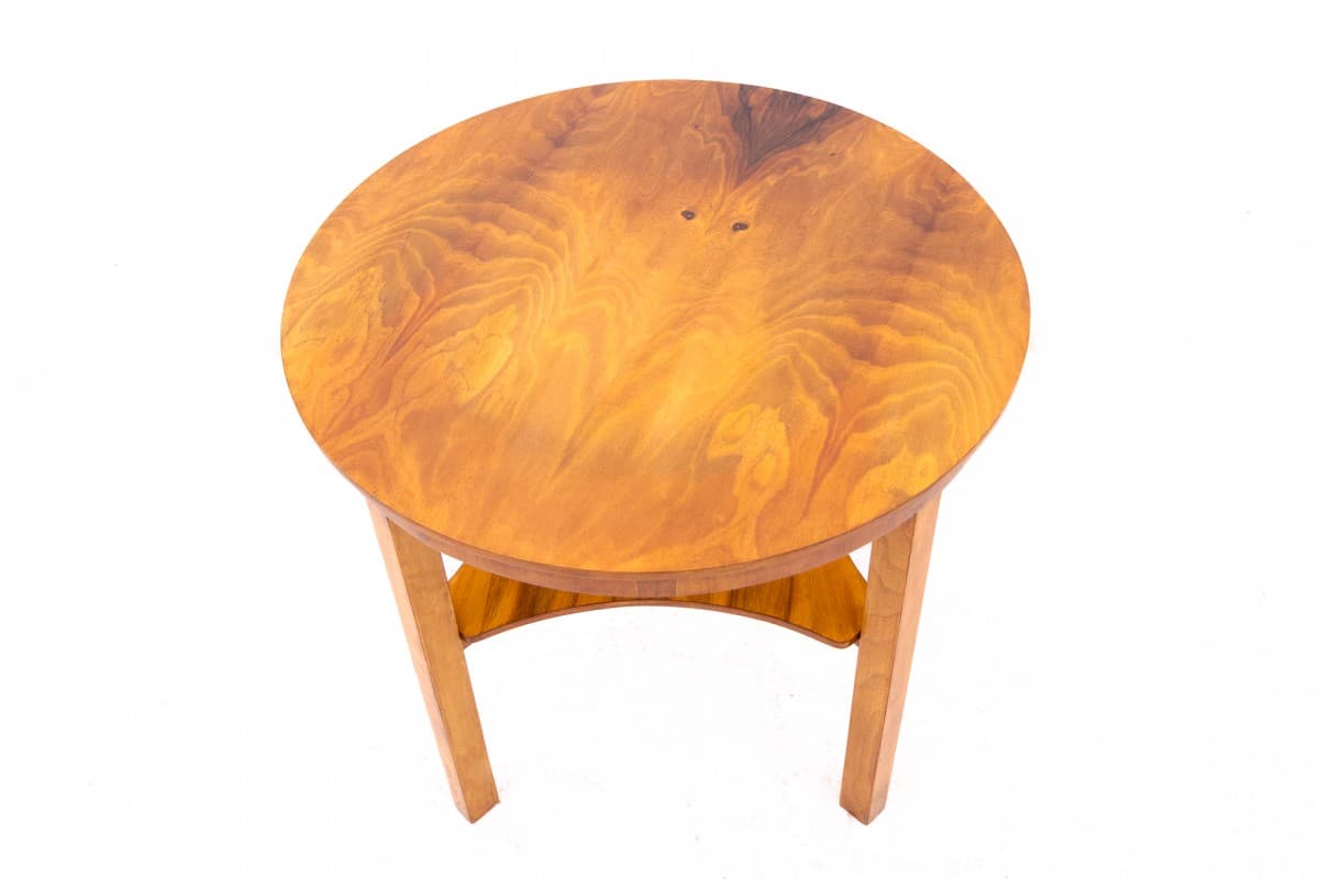 Round side table Art Deco, brown wood, Poland, 1950s - 72343