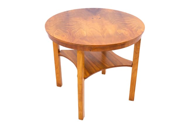 Round side table Art Deco, brown wood, Poland, 1950s - DIMENSION