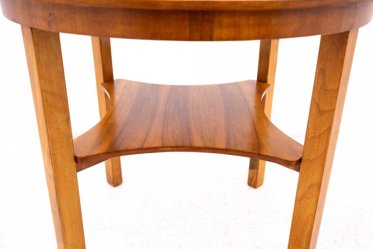 Round side table Art Deco, brown wood, Poland, 1950s - 72344