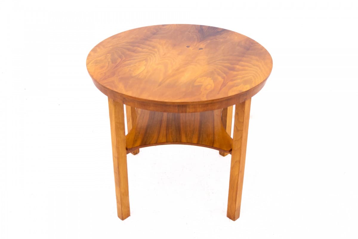 Round side table Art Deco, brown wood, Poland, 1950s - 72341