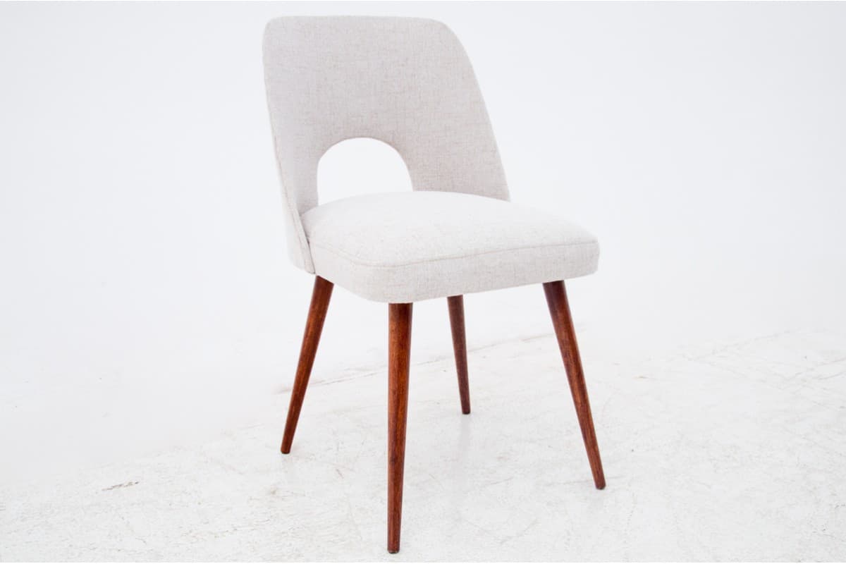 Set of Muszelki chairs, beige, walnut, Poland, 1960s. - 72461