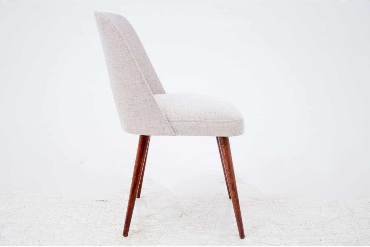 Set of Muszelki chairs, beige, walnut, Poland, 1960s. - 72464