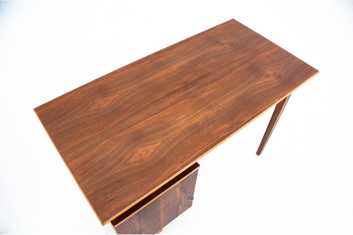 Desk, brown wood, by M. Puchała, Poland, 1960s - 67349