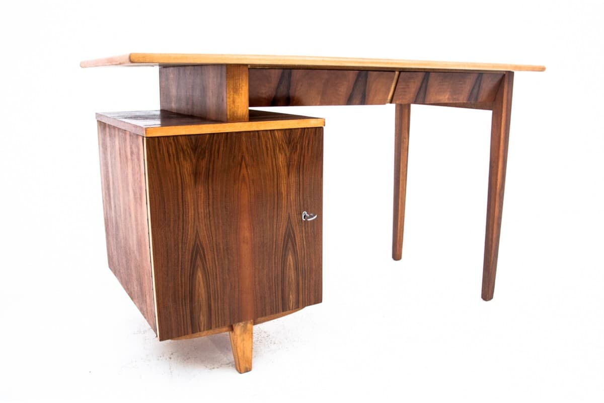 Desk, brown wood, by M. Puchała, Poland, 1960s - 67345