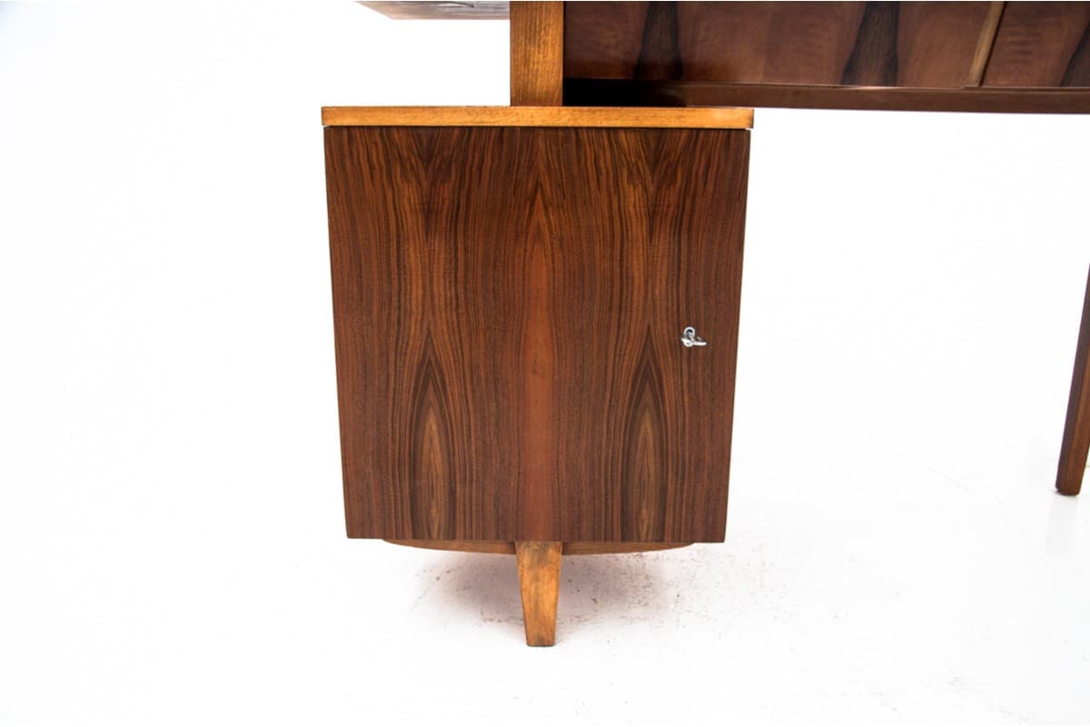 Desk, brown wood, by M. Puchała, Poland, 1960s - 67350