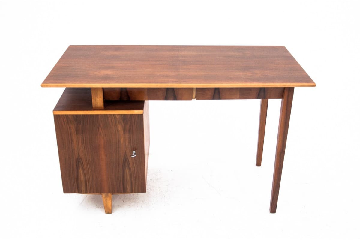 Desk, brown wood, by M. Puchała, Poland, 1960s - 67343