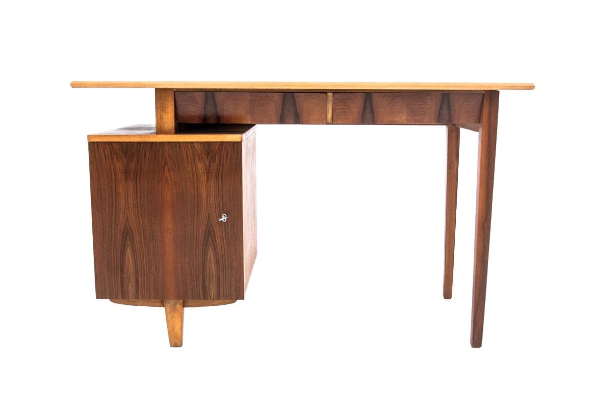 Desk, brown wood, by M. Puchała, Poland, 1960s