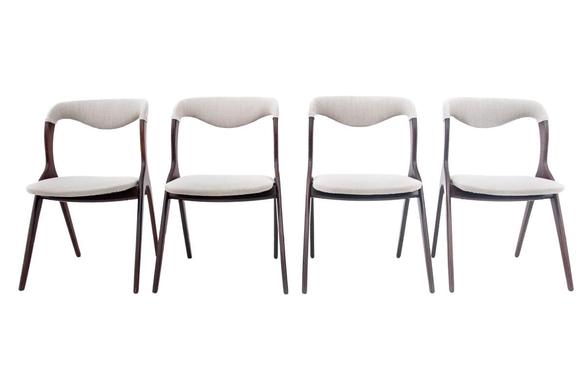 Komplet krzeseł, drewno orzech, Dania, lata 60.