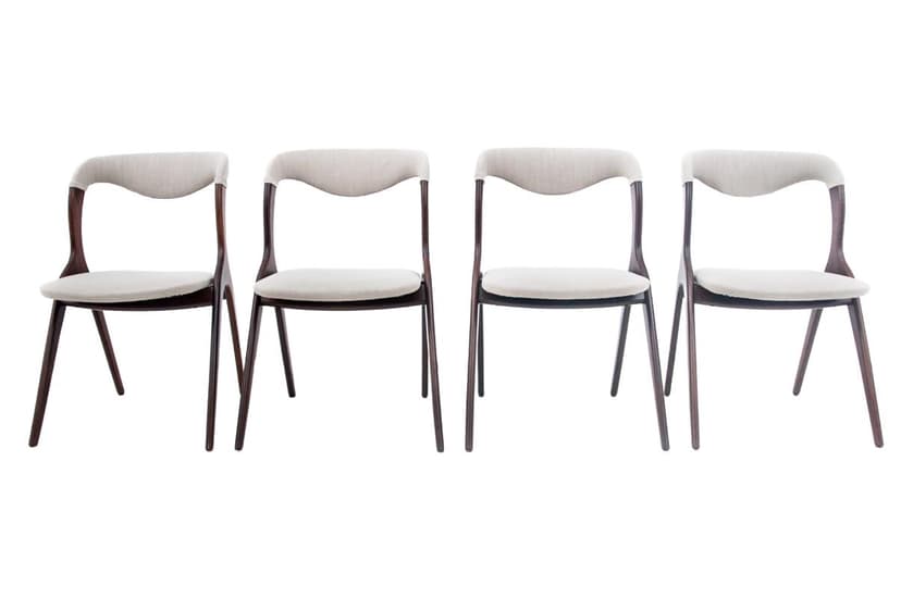 Komplet krzeseł, drewno orzech, Dania, lata 60.