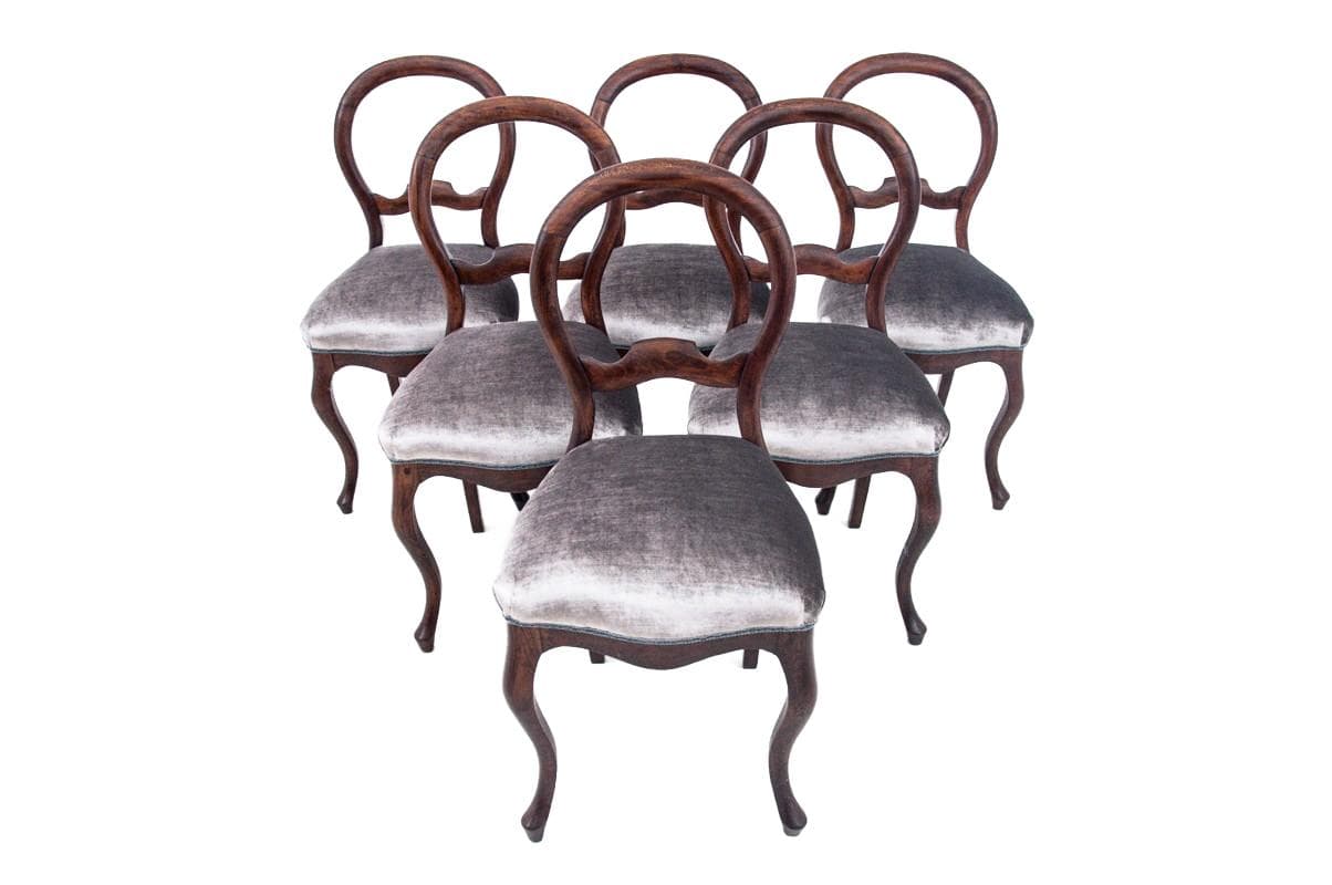 Komplet krzeseł, styl wiktoriański, drewno brązowy ciemny, Europa Północna, XIX wiek