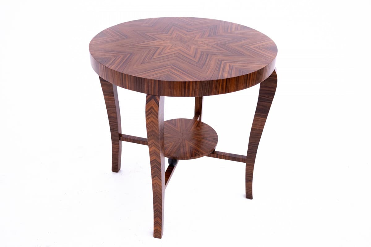 Round Table Art Deco, brown wood, Poland, 1950s - 67105
