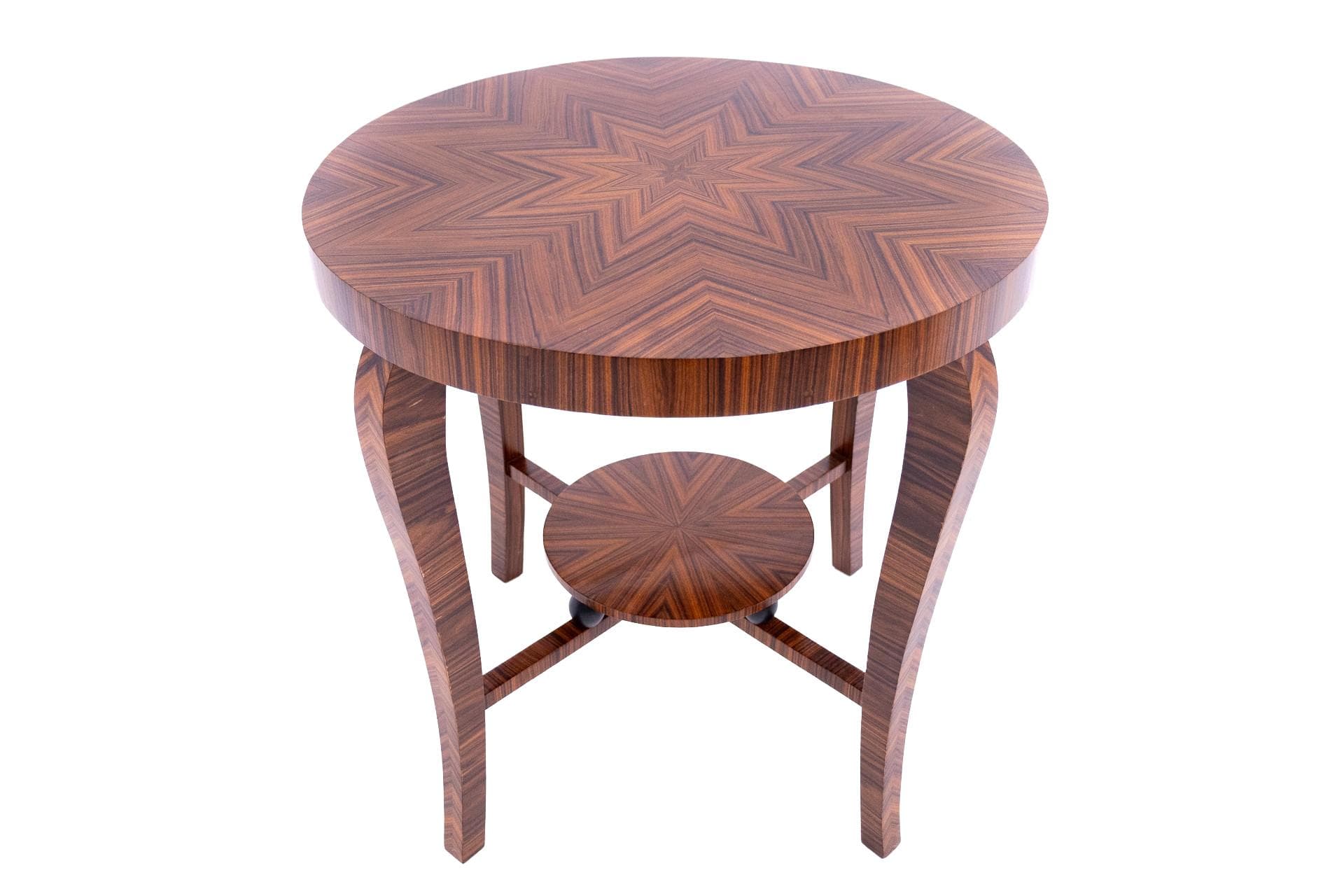 Round Table Art Deco, brown wood, Poland, 1950s