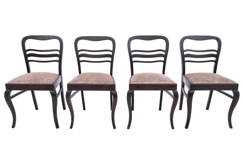 Komplet krzeseł, velvet beżowy, dąb, Polska, lata 30.