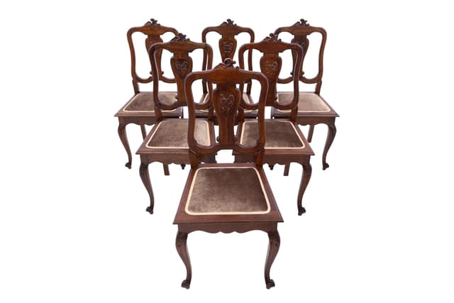 Set of Six Louis XV Chairs, beige velvet, brown walnut, France, early 20th c. - DIMENSION