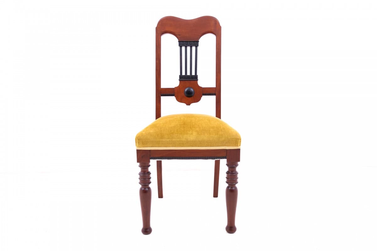 Set of six chairs, mustard velvet, brown wood, Northern Europe, turn of the 19th/20th c. - 66979