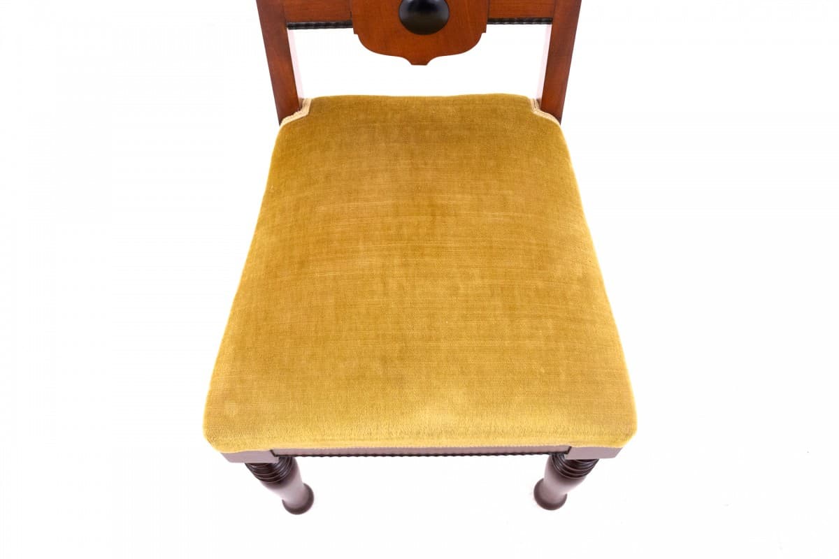 Set of six chairs, mustard velvet, brown wood, Northern Europe, turn of the 19th/20th c. - 66983