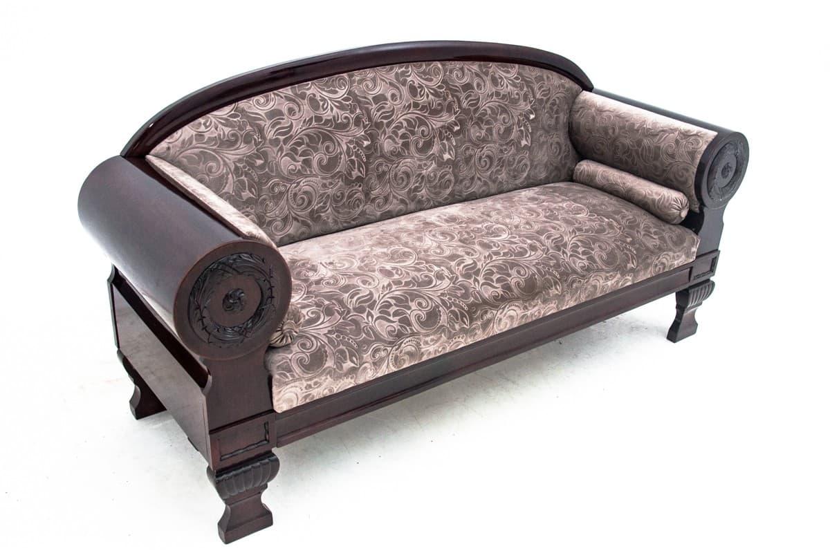 Sofa Biedermeier, mahoń, beż, Europa Północna, XIX w. - 72960
