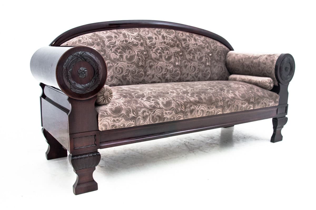 Sofa Biedermeier, mahoń, beż, Europa Północna, XIX w. - 72959