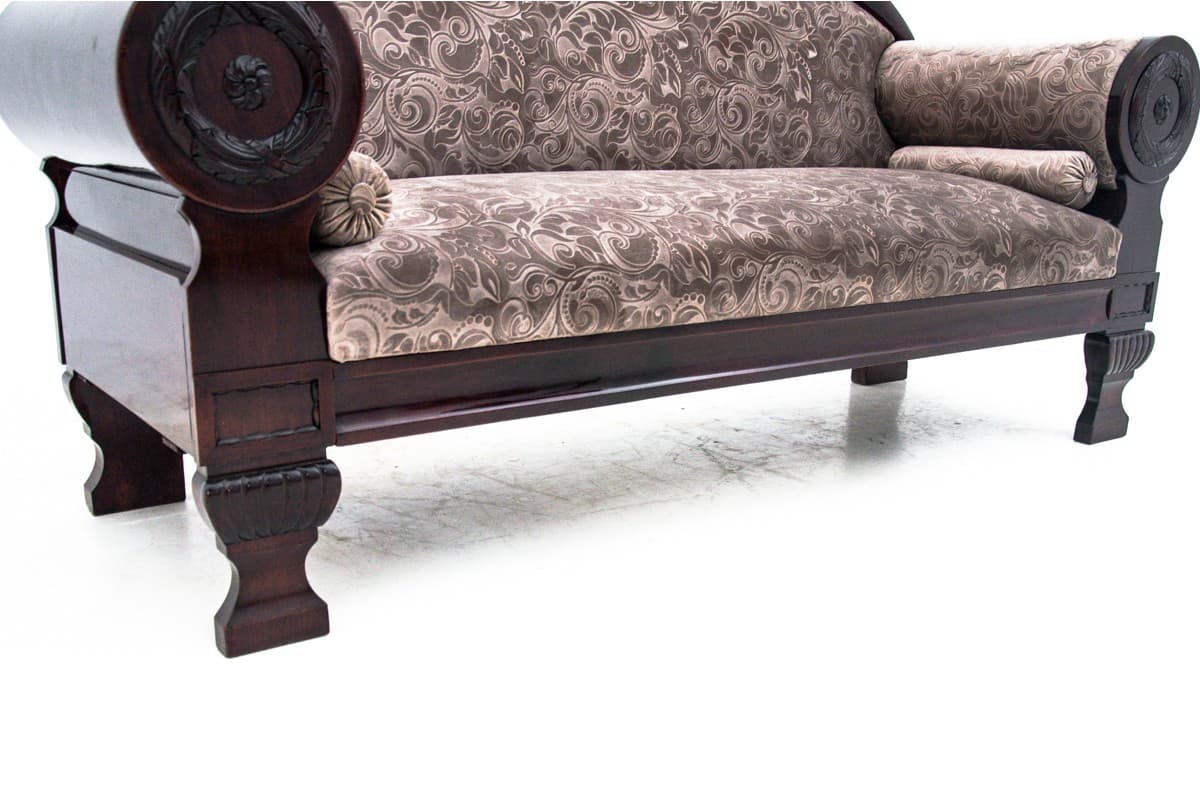 Sofa Biedermeier, mahoń, beż, Europa Północna, XIX w. - 72965