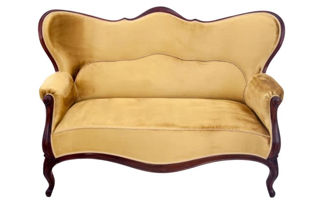 Sofa Ludwik Filip, velvet żółty, mahoń, Francja, XIX w. - WYMIARY