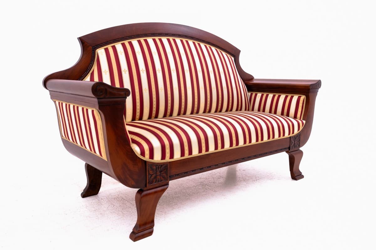 Sofa biedermeier, beżowy, drewno, Europa Północna, koniec XIX w. - 73034