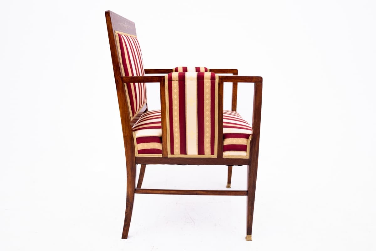 Komplet salonowy, drewno brąz, tapicerka burgund beż złoty, Francja, koniec XIX w. - 73056