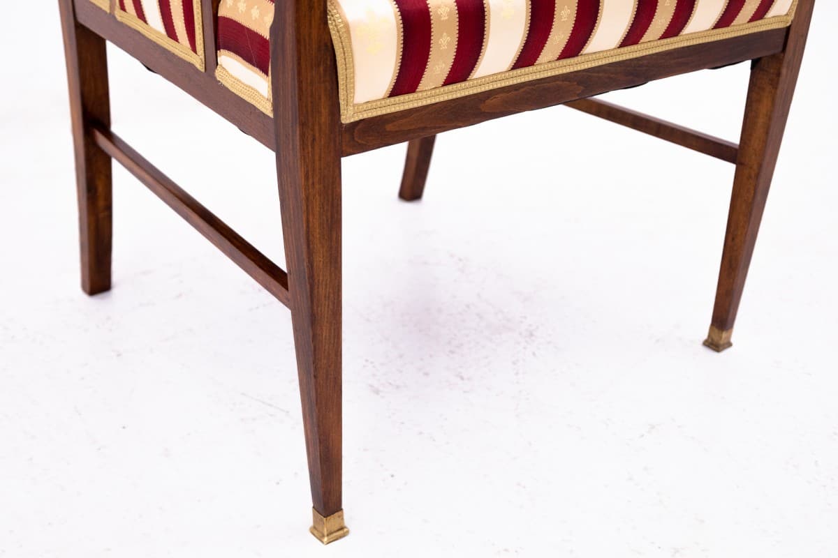 Komplet salonowy, drewno brąz, tapicerka burgund beż złoty, Francja, koniec XIX w. - 73055