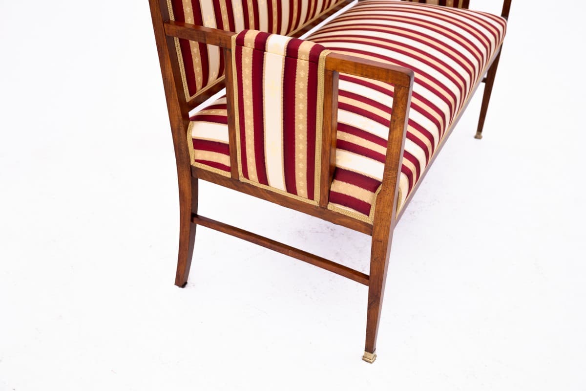 Komplet salonowy, drewno brąz, tapicerka burgund beż złoty, Francja, koniec XIX w. - 73048