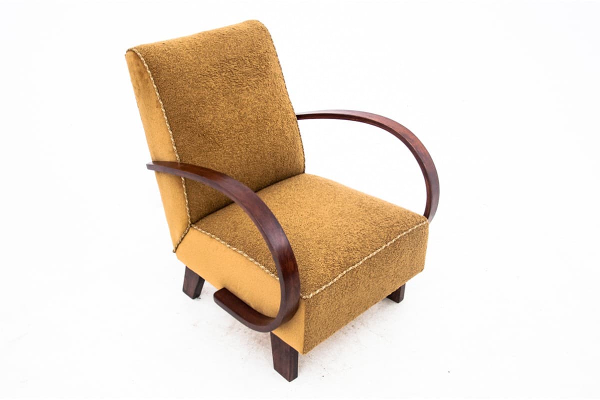 Armchair Art Deco, golden boucle, oak, by J. Halabala, Czechoslovakia, 1930s. - 73198