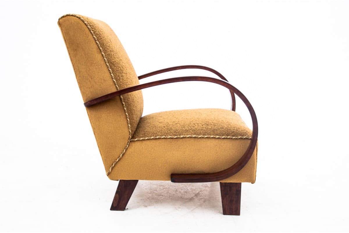 Armchair Art Deco, golden boucle, oak, by J. Halabala, Czechoslovakia, 1930s. - 73204