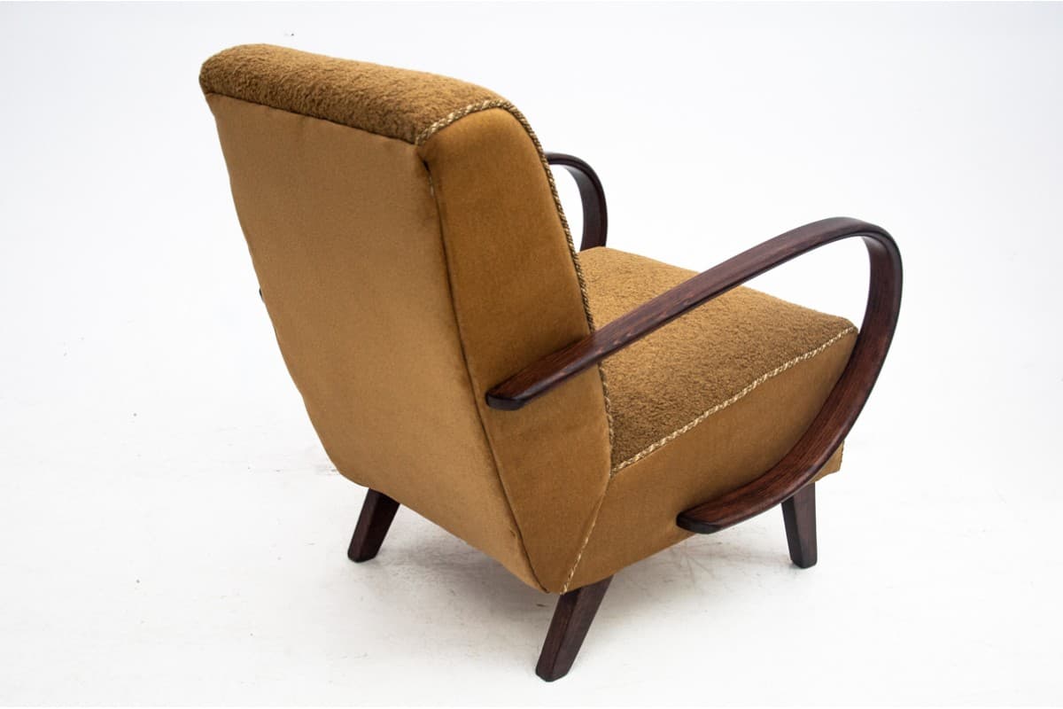 Para foteli Art Deco, boucle żółty, dąb, proj. J. Halabala, Czechy, lata 30. - 73213