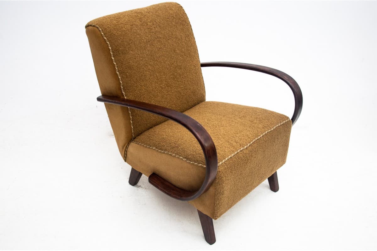 Para foteli Art Deco, boucle żółty, dąb, proj. J. Halabala, Czechy, lata 30. - 73207