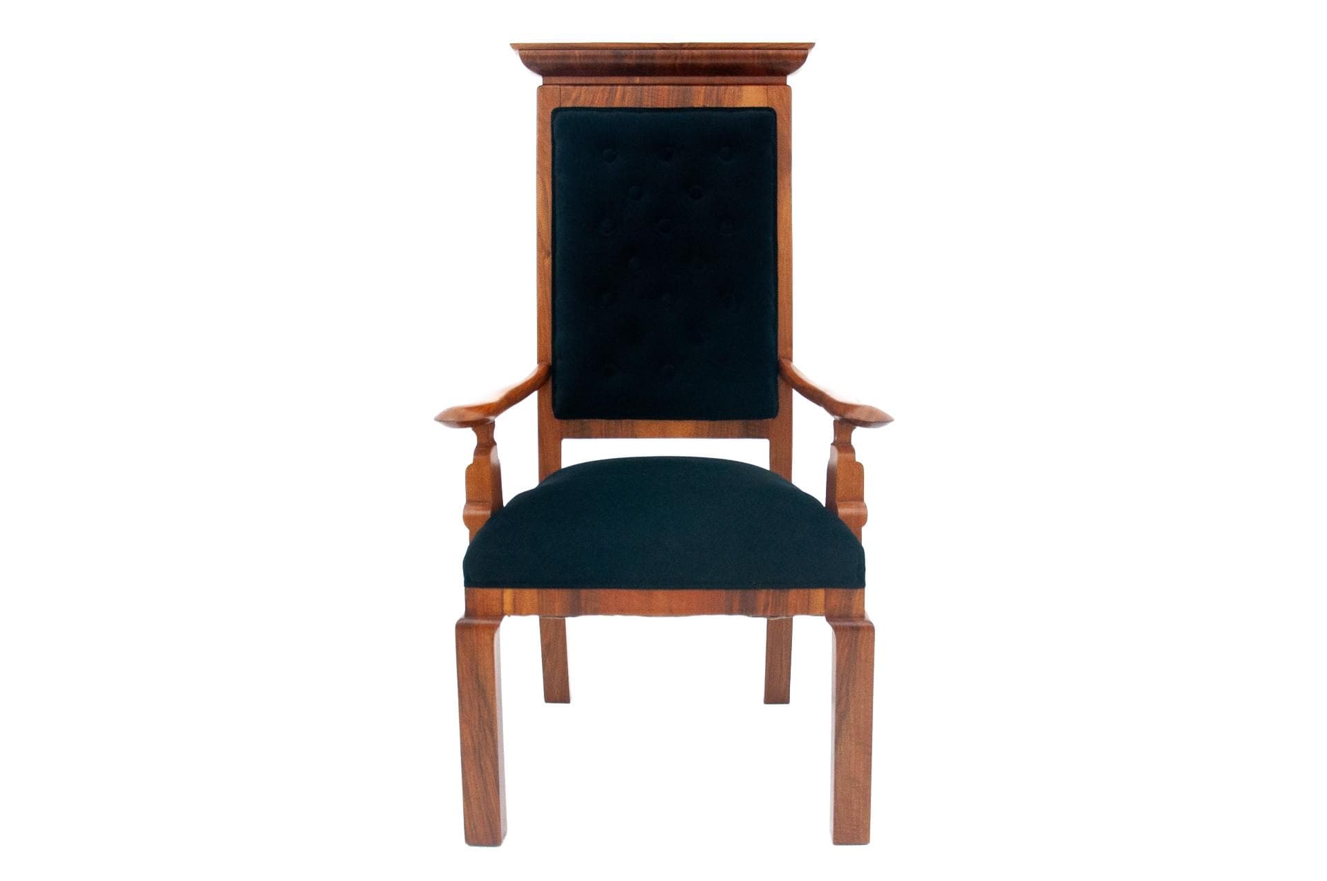 Fotel tronowy, velvet czarny, drewno, Europa Zachodnia, lata 20.