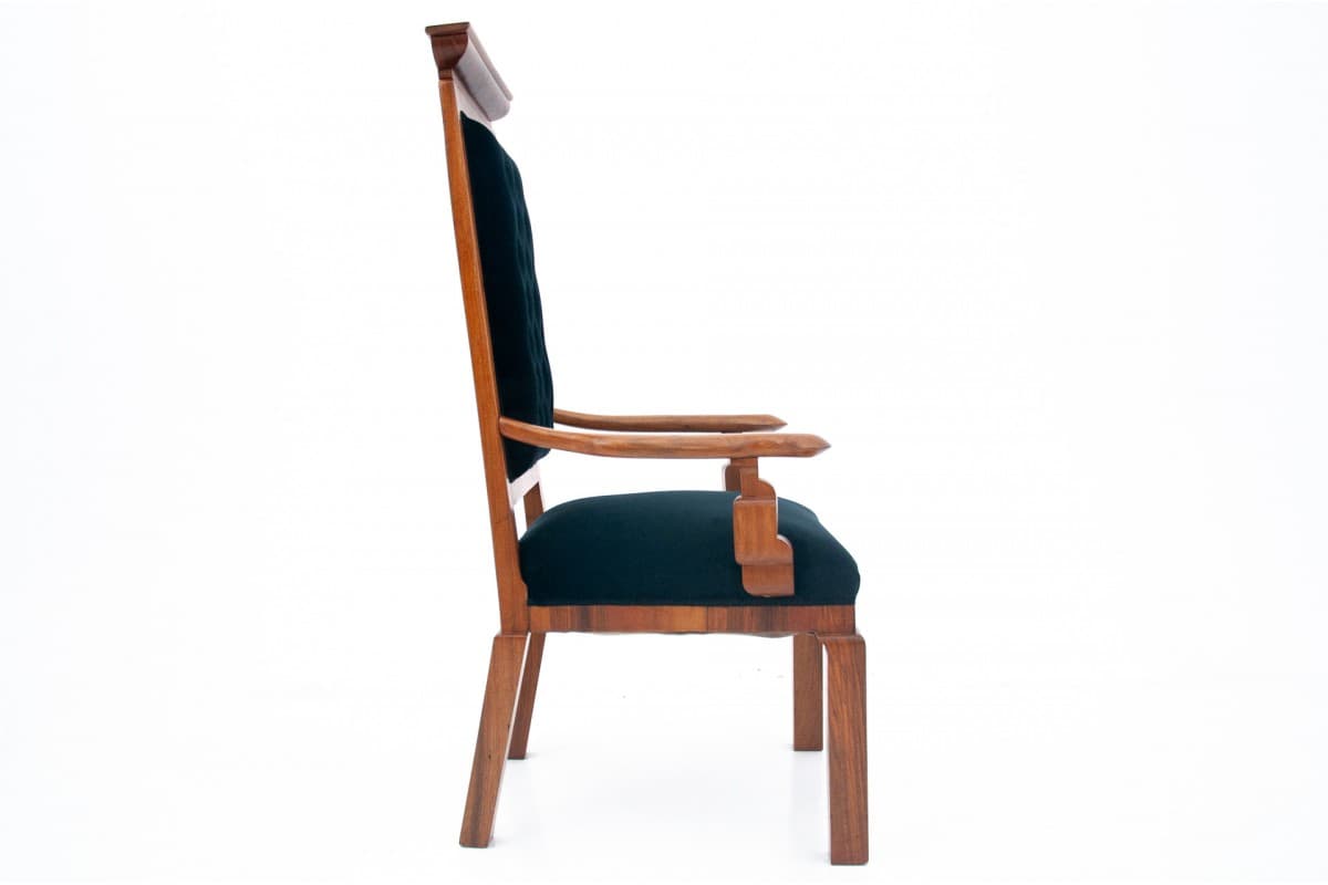 Fotel tronowy, velvet czarny, drewno, Europa Zachodnia, lata 20. - 73279