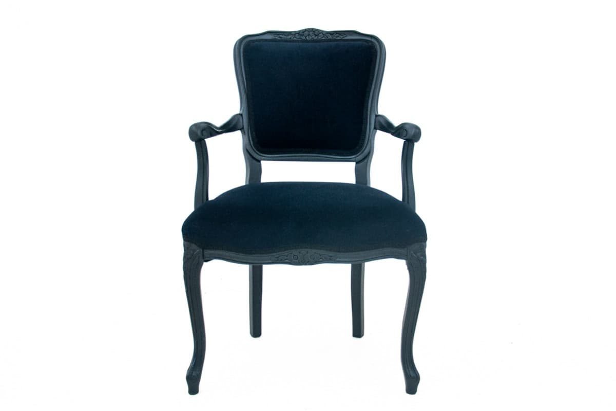 Armchair, Neo-Baroque, navy blue velvet, wood, Sweden, 1940s. - 75629