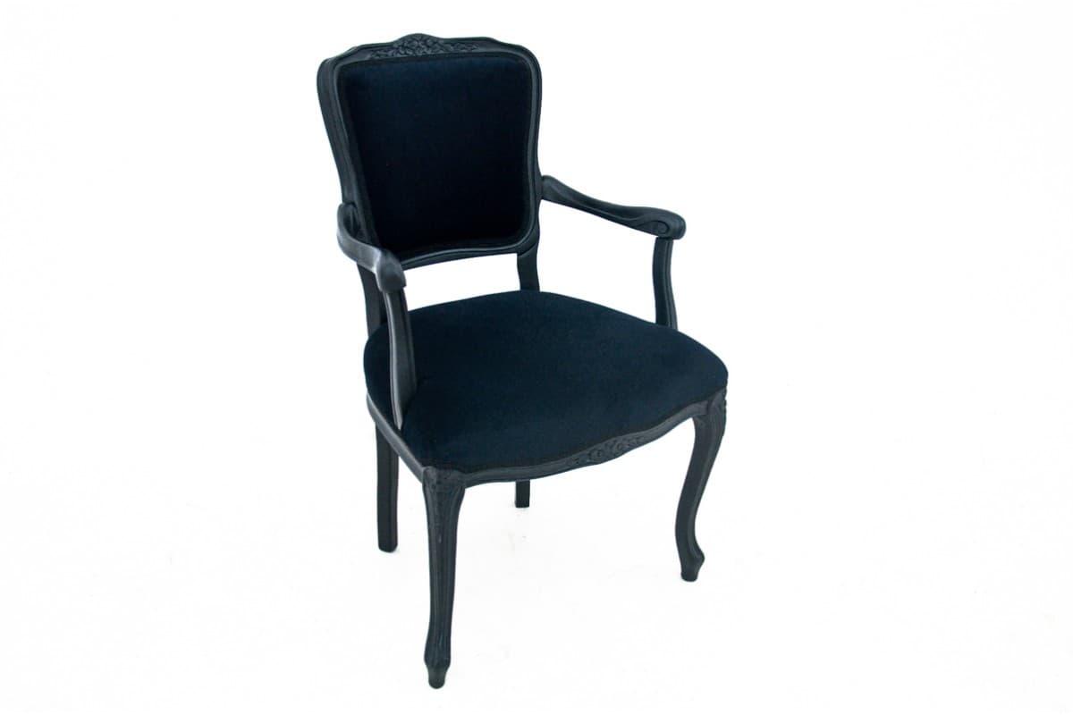 Armchair, Neo-Baroque, navy blue velvet, wood, Sweden, 1940s. - 75630