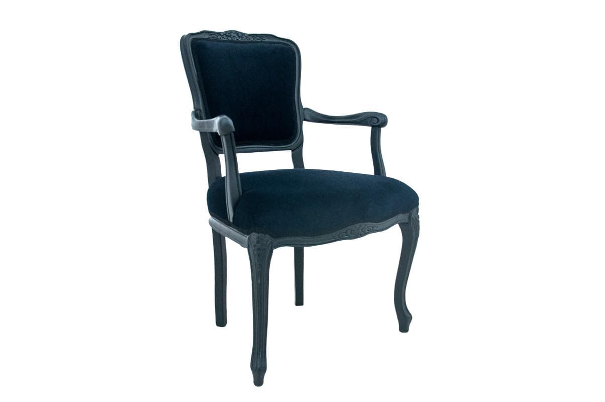 Armchair, Neo-Baroque, navy blue velvet, wood, Sweden, 1940s.