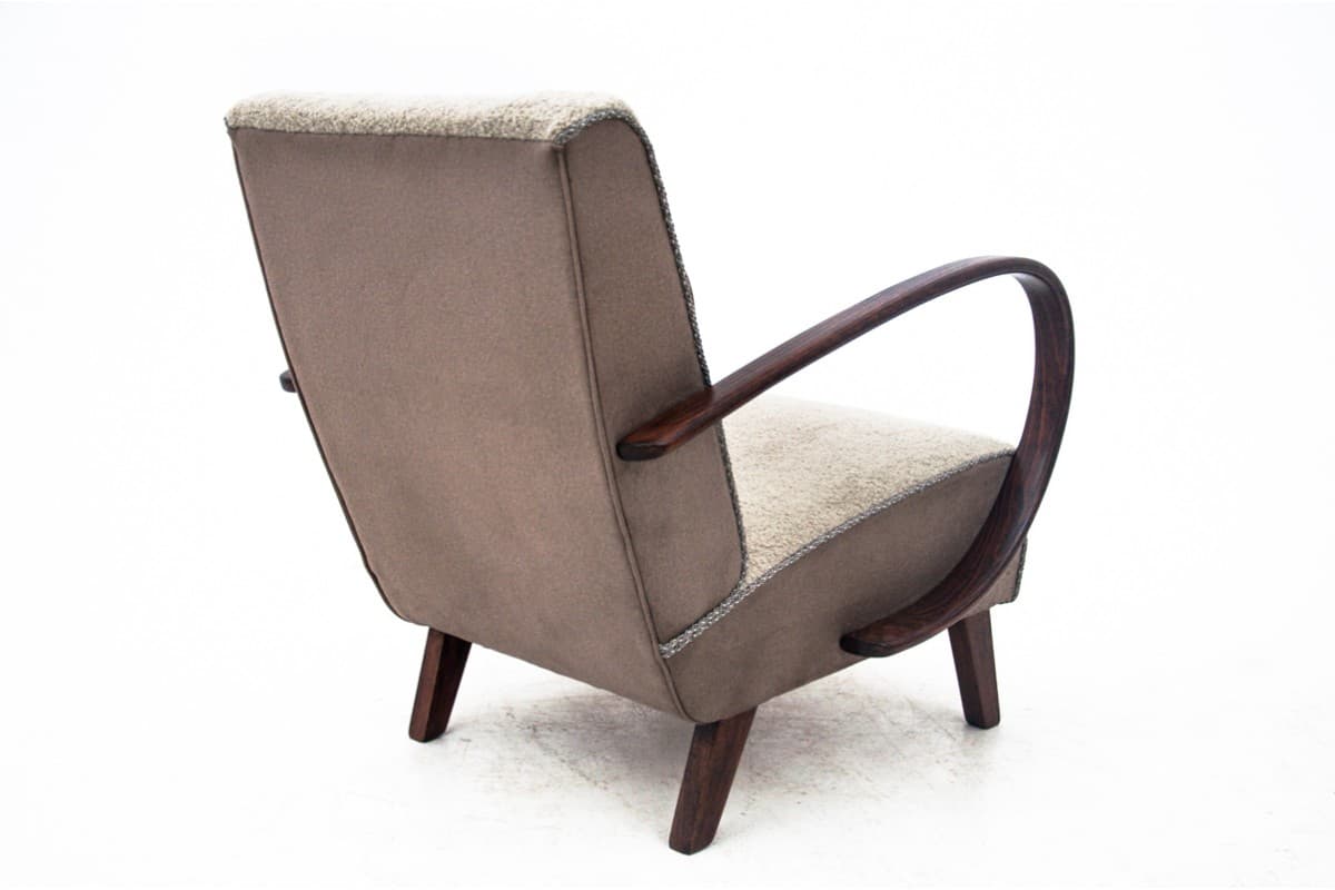 Para foteli H-227, Art Deco, boucle beżowy, dąb, proj. J. Halabala, Czechosłowacja, lata 30. - 75647