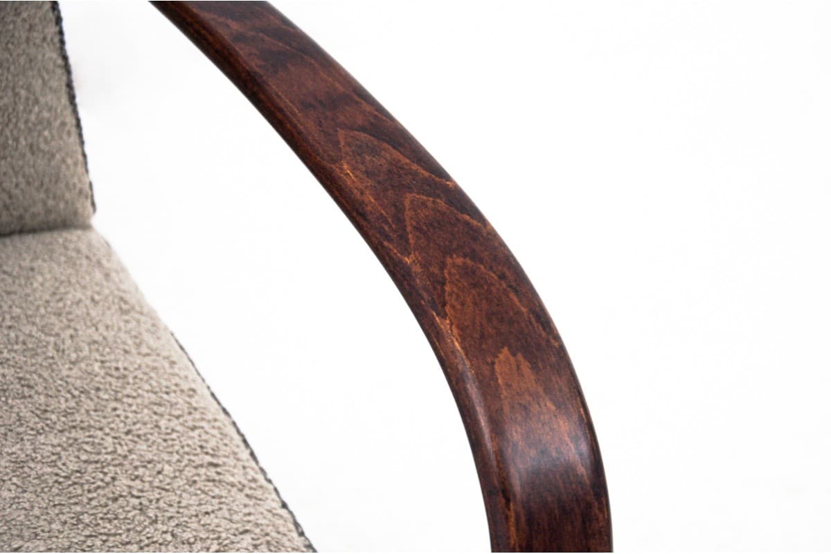 Para foteli H-227, Art Deco, boucle beżowy, dąb, proj. J. Halabala, Czechosłowacja, lata 30. - 75644