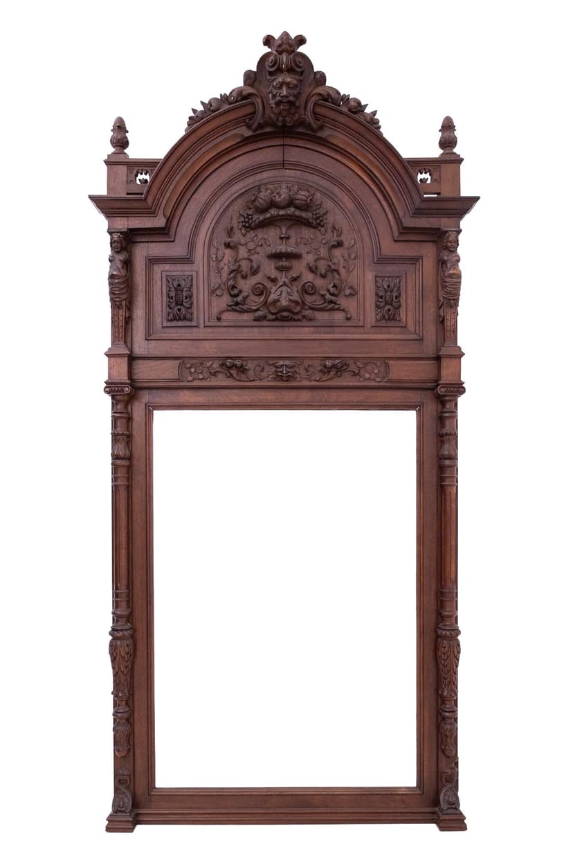 Lustro renesansowe, orzech brąz ciemny, Francja, XIX wiek